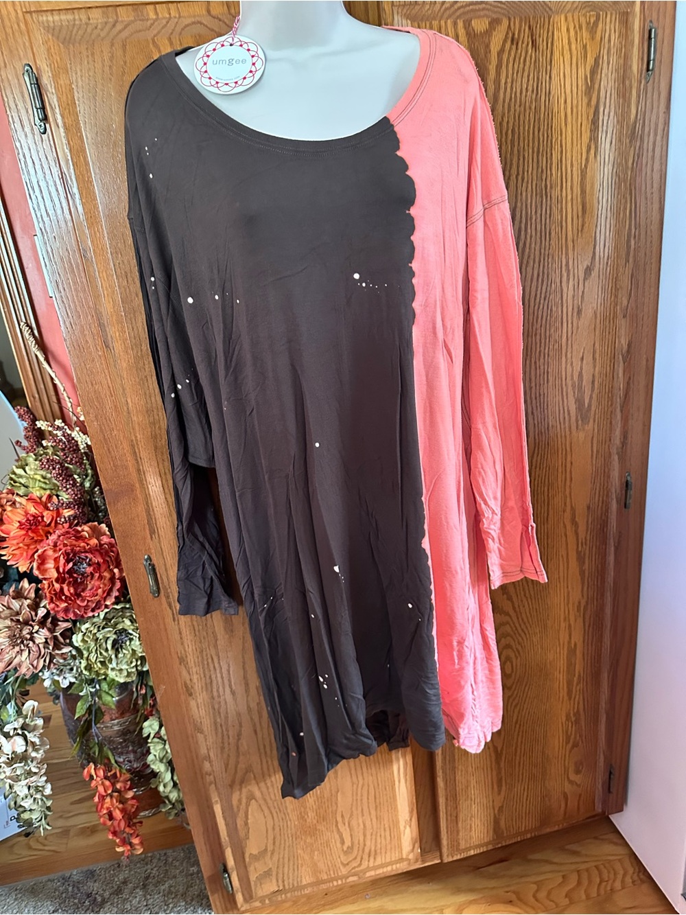 Umgee Two-Tone Brown and Coral Split Tunic